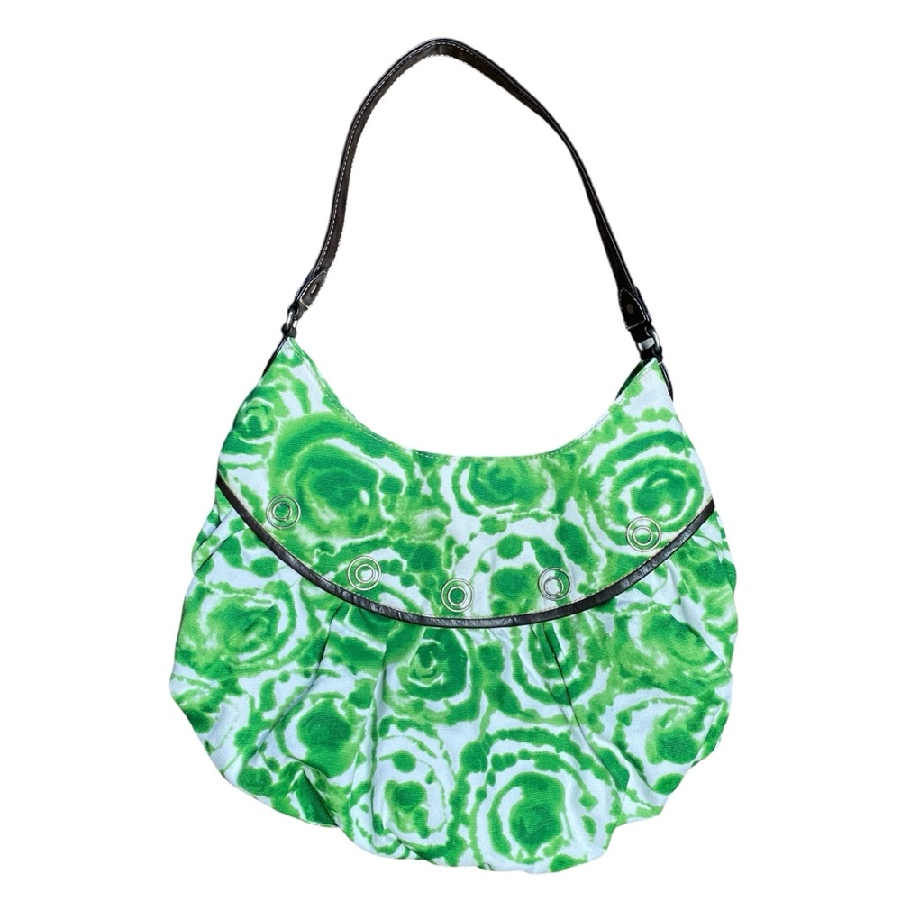 Route 66 Green & White Floral Tie Dye Hobo Hand Bag Purse Snap Closure NEW